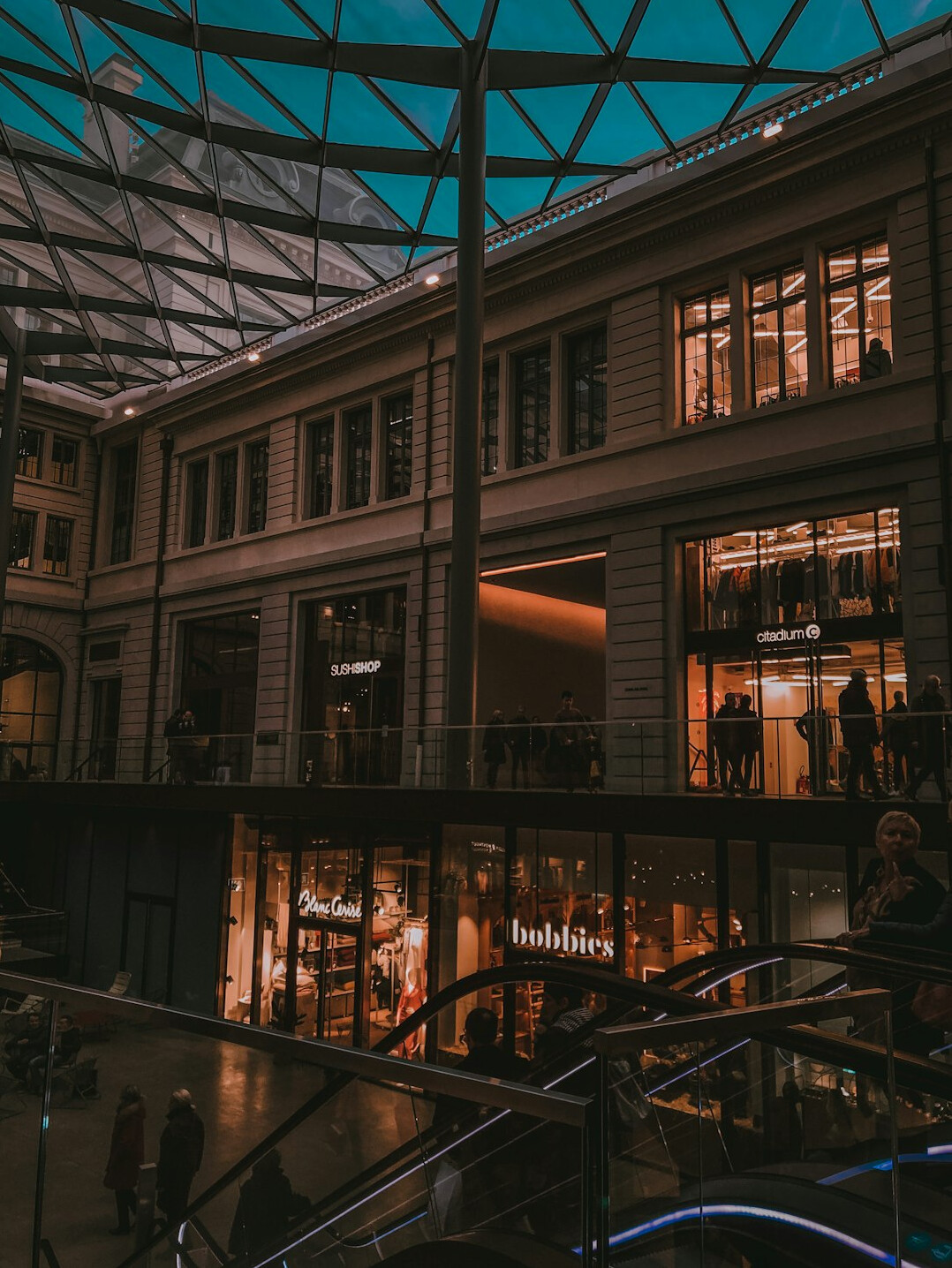 security guard patrolling mall at night