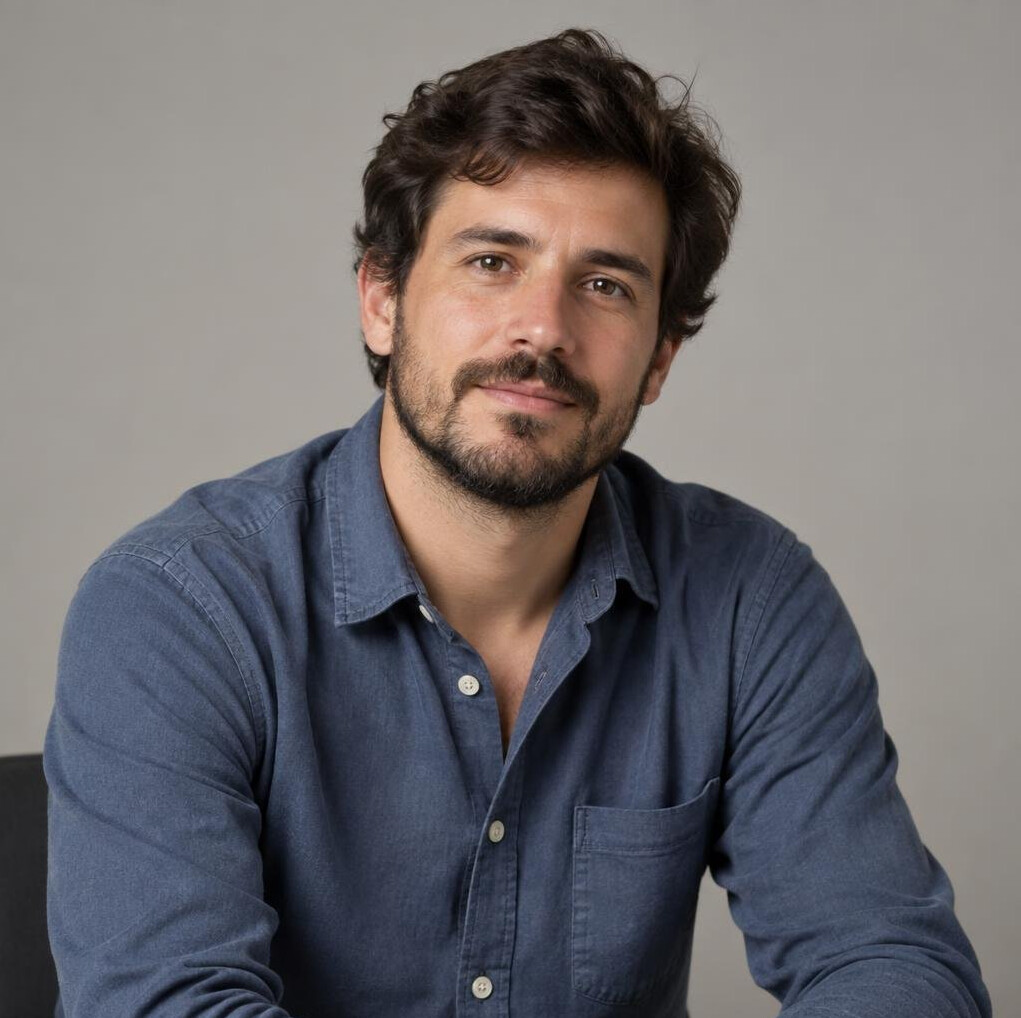 Portrait of a Hispanic man writer with short beard